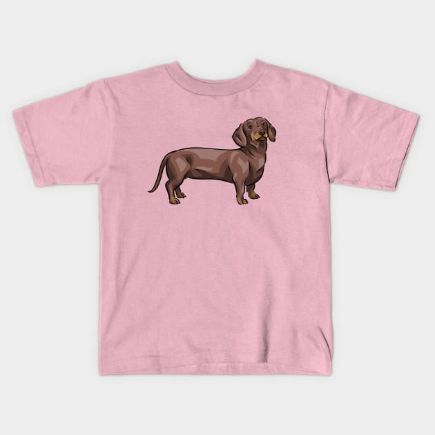 Chocolate and Tan Dachshund Dog Kids T-Shirt by Shirin Illustration